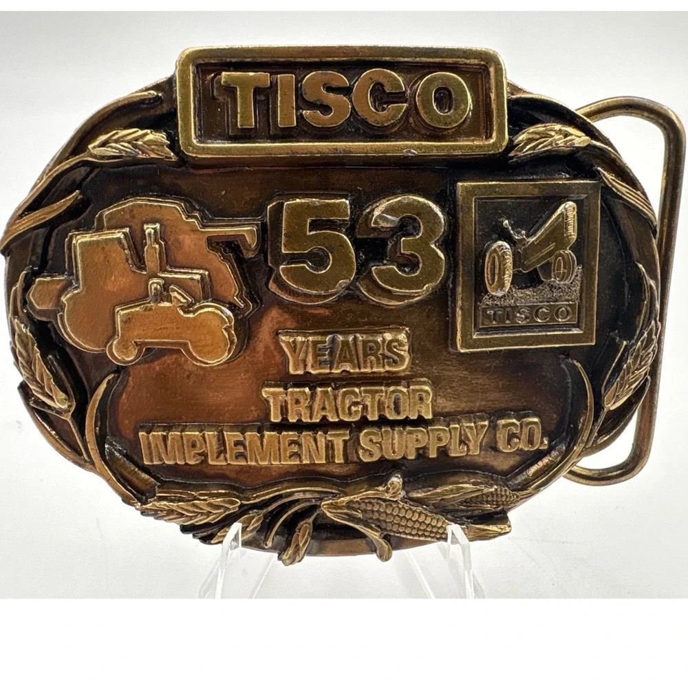 TISCO 53 Years Tractor Implement Supply Co Belt Buckle Vintage Brass Farming